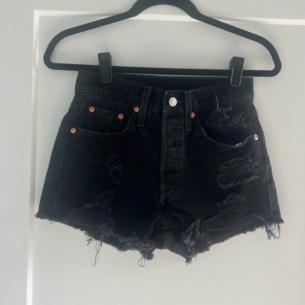 Iconic Levi’s 501 Distressed Black Denim Shorts